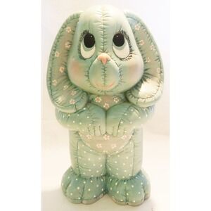 Vtg Bunny ceramic patches blue 1986 Easter farmhouse cottagecore